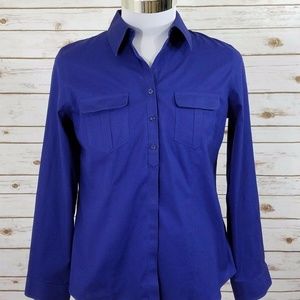 CHICO'S No Iron Long Sleeve Cobalt Blue Shirt Sz O